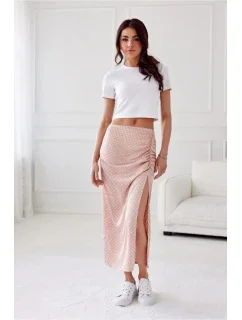 Saténová sukňa SPO0048 staroružová s bodkami - Roco Fashion