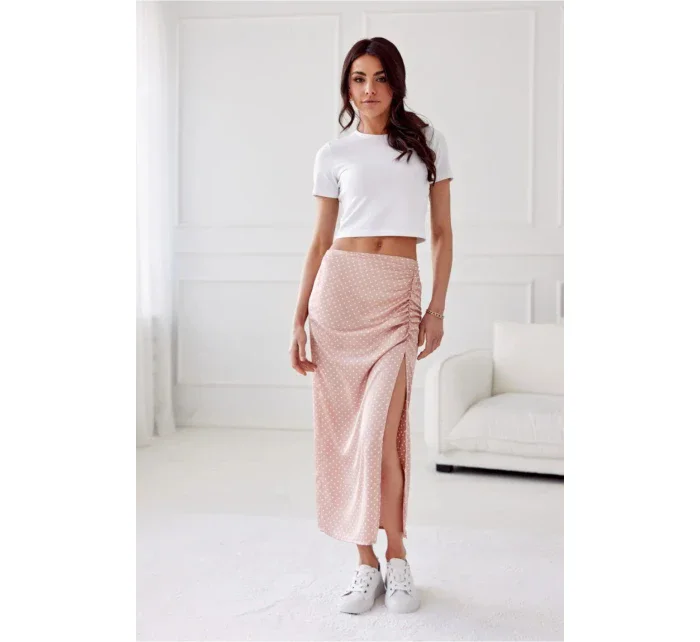 Saténová sukňa SPO0048 staroružová s bodkami - Roco Fashion