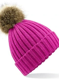 B 412 Pletená čepice s bambulí model 22433254 fuchsia - Beechfield