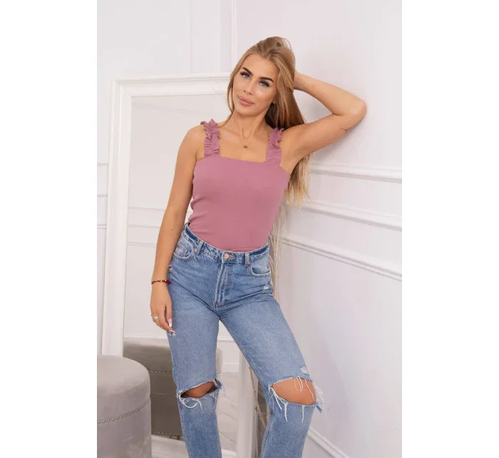 Tmavo ružová nariasená blúzka bez ramienok