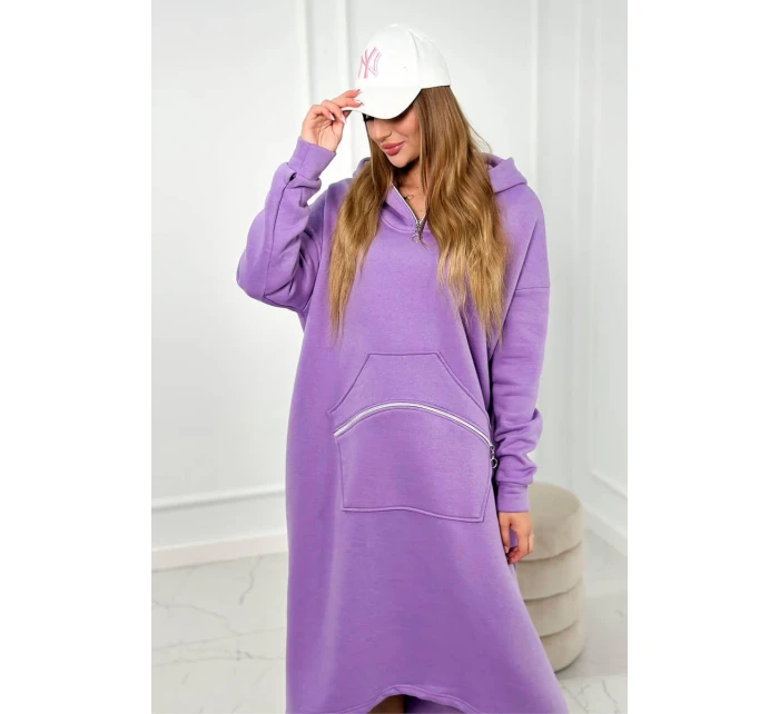 Zateplené šaty s kapucňou fialka