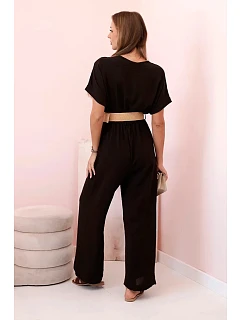 Kombinéza s ozdobným páskem v pase hnědý