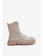 Zateplené boty pro ženy na zip z eko kůže světle béžové model 21670042 - Boto