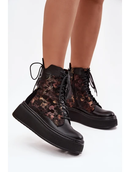 Skórzane Botki Na Platformie Maciejka 07086-01 Czarne