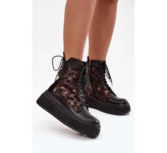 Skórzane Botki Na Platformie Maciejka 07086-01 Czarne