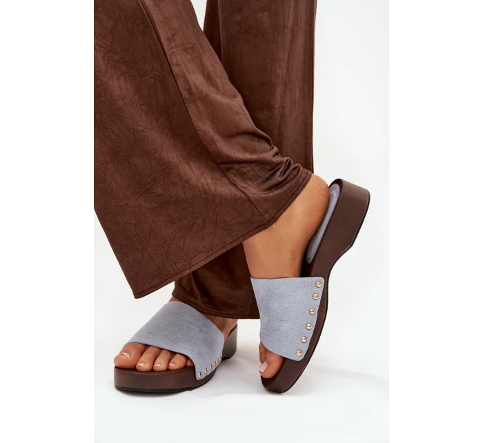 Dámské pantofle se zlatými sponami modré model 21918761 - Boto