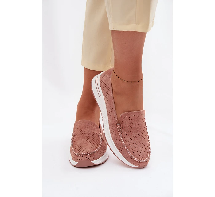 Růžové dámské semišové mokasiny Pevina