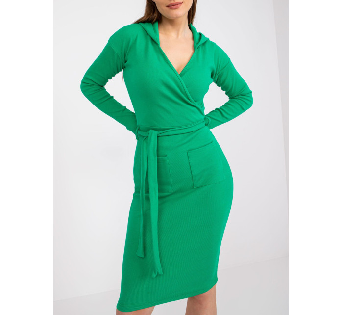 Zelené rebrované šaty s opaskom Sabina