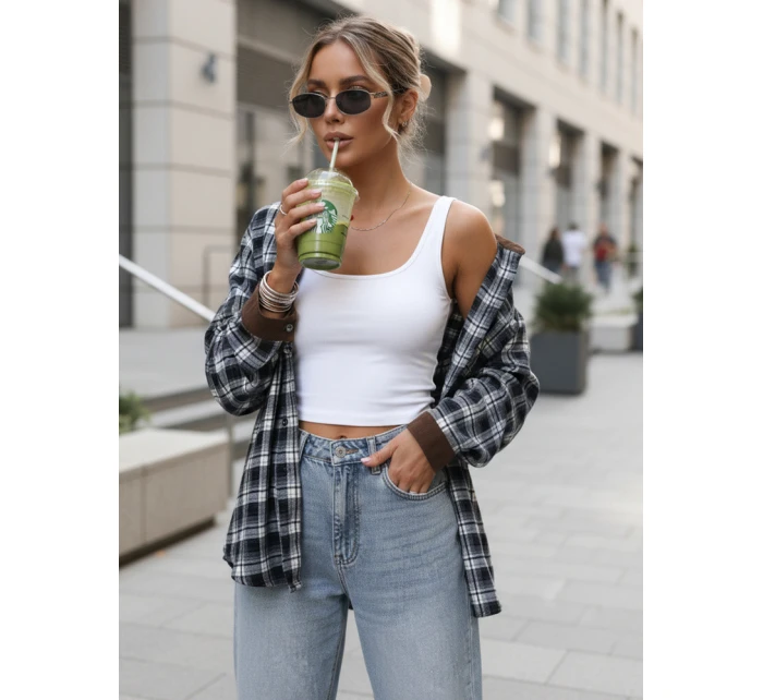 Dámska kockovaná košeľa na gombíky tmavomodrá FashionStreet DY0483