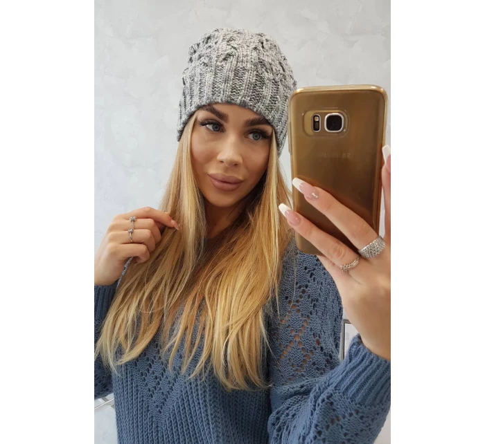 Fleecová čiapka Roksana K209 sivá+fialová+ecru