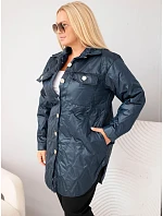 Dámská prošívaná bunda Plus Size s límcem a kapsami modrá Dámská prošívaná bunda Plus Size s límcem a kapsami modrá