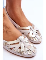 Dámské Kožené Baleríny model 21620670 Béžová a zlatá - Maciejka