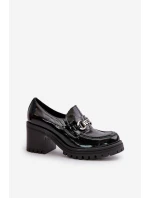 Zazoo 20175 Lakierowane Półbuty Damskie Na Słupku Skóra Naturalna Czarne