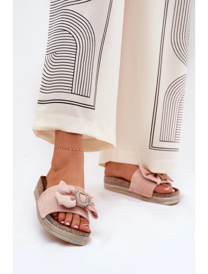 Dámské Pantofle Na Platformě S Mašlí A Růžové model 21689894 - Boto Dámské Pantofle Na Platformě S Mašlí A Růžové model 21689894 - Boto