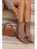 Dámské zimní kozačky s lemem  Béžové model 21708519 - VINCEZA