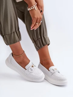 Dámske kožené mokasíny na platforme, biele S.Barski