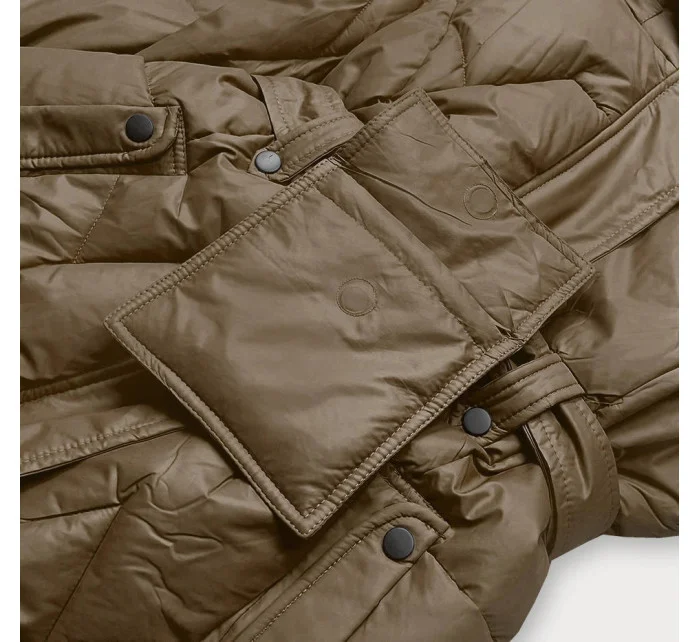 Péřová bunda v olivové barvě se stojáčkem a kapucí model 21244376 - Ann Gissy