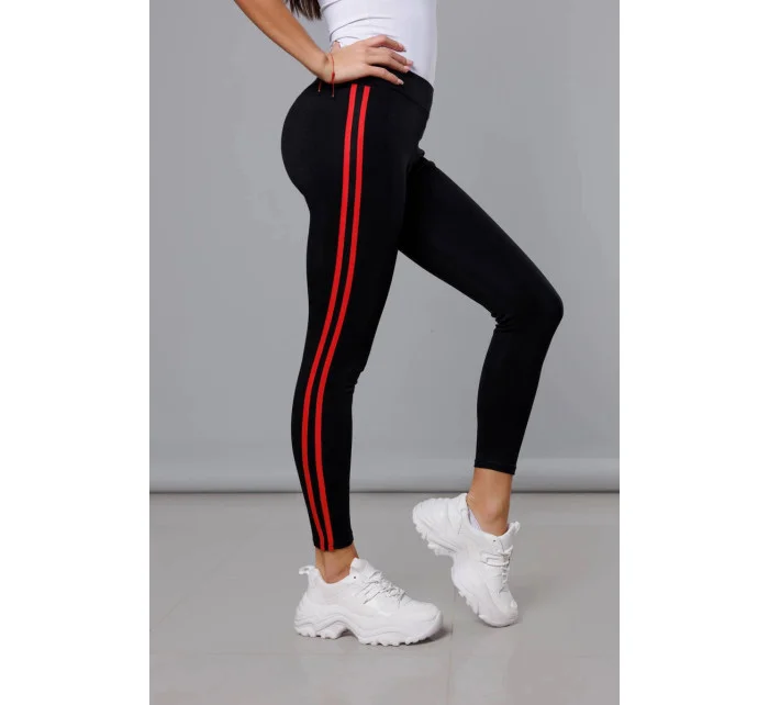 Čierno-červené športové legíny s lampasmi (YW01052-D1-5)