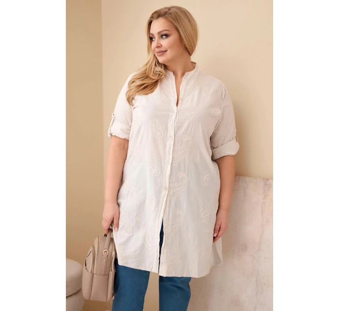 Dámská sukně Plus Size s model 21959154 a ohrnutým rukávem béžová - K-Fashion