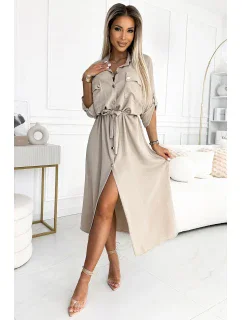 531-1 Midi košeľa so zlatými gombíkmi a kravatou - BEACH