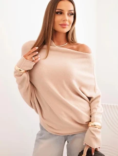 Dámsky asymetrický viskózový netopierí sveter béžovej farby