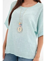 Dámská bavlněná oversize halenka s krátkým rukávem mentolová Dámská bavlněná oversize halenka s krátkým rukávem mentolová