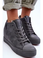Trampki Skórzane Damskie Na Koturnie Big Star MM274005 Szare Trampki Skórzane Damskie Na Koturnie Big Star MM274005 Szare
