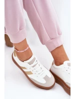 Sneakersy Damskie Na Platformie Z Eko Skóry Biało-Złote Elaraven