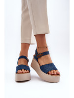 Dámske modré džínsové sandále na klinoch Geferia