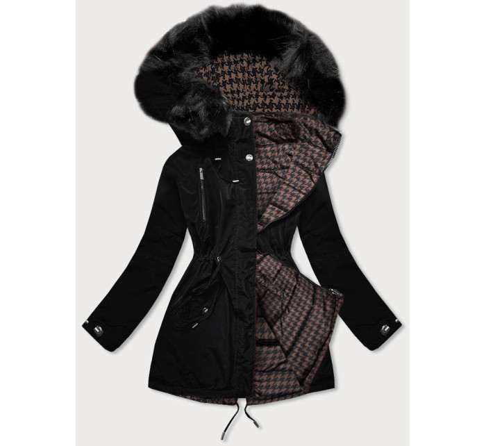 Čierno-hnedá obojstranná dámska zimná bunda (W557BIG)