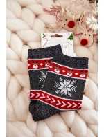 Damskie Świąteczne Skarpetki Błyszczące Renifery Czarno-Czerwone