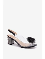 Průhledné sandály na podpatku s krystaly síťová růže D&A MR61-9011 Černé