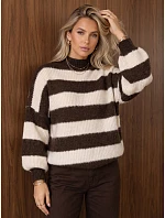 Dámsky oversize rolák s pruhmi v čokoládovo-béžovej farbe FashionStreet MY2630 Dámsky oversize rolák s pruhmi v čokoládovo-béžovej farbe FashionStreet MY2630