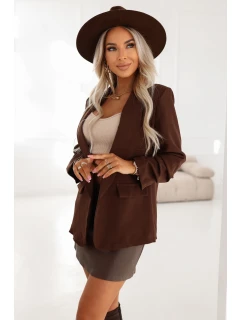 model 21796735 Dámské klasické sako s nabíranými rukávy čokoládové - numoco basic