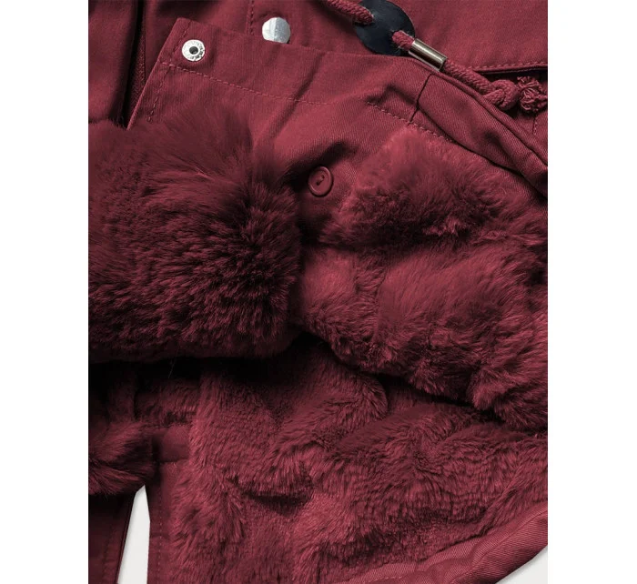 Bavlnená bunda typu parka vo vínovej farbe s kožušinou (xw805x)