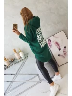 Zateplená mikina s dlhým chrbtom a kapucňou tmavo zelená