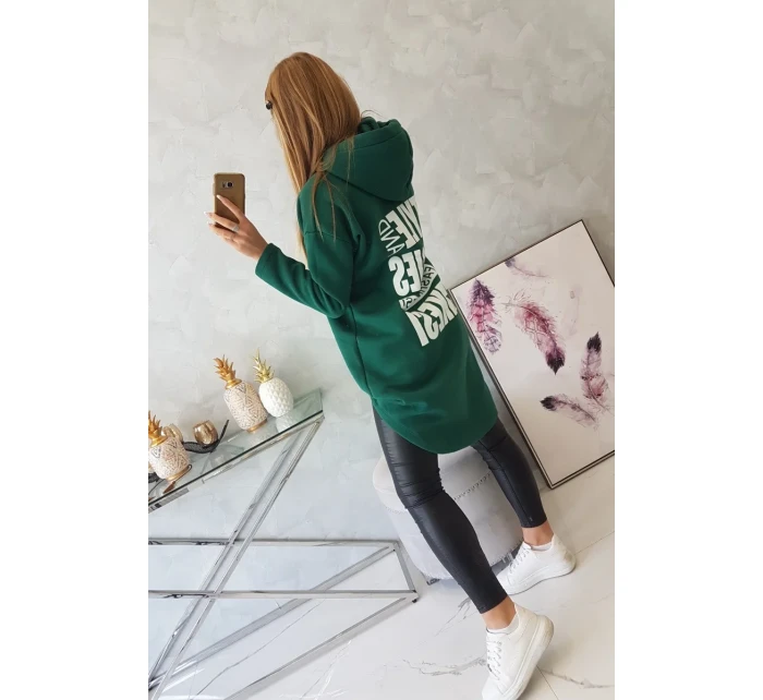 Zateplená mikina s dlhým chrbtom a kapucňou tmavo zelená