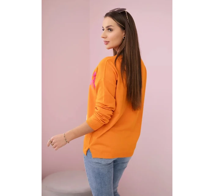 Svetrová halenka s květinovým vzorem pomeranč Svetrová halenka s květinovým vzorem pomeranč