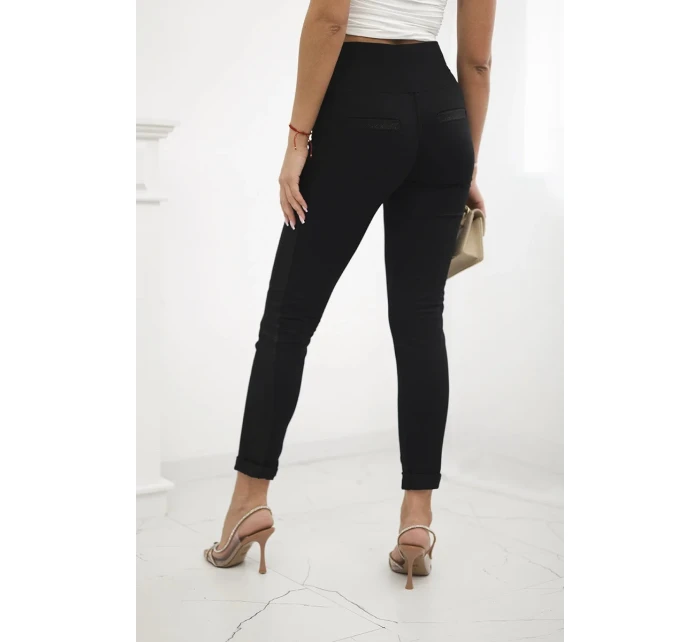 Nohavice s ozdobnými lamelami Čierna