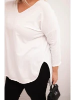 Dámská bavlněná blůza Plus Size s V výstřihem a ohrnutým rukávem bílá