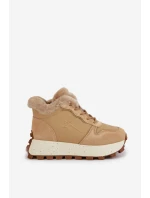 Skórzane Sneakersy Trapery Damskie Z Futerkiem Na Platformie Big Star OO274A330 Beżowe Skórzane Sneakersy Trapery Damskie Z Futerkiem Na Platformie Big Star OO274A330 Beżowe