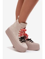 Zamszowe Ocieplane Trampki Damskie Na Masywnej Platformie GOE SS2N4047 Beżowe