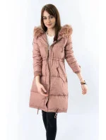 DŁUGA KURTKA DAMSKA ZIMOWA Z KAPTUREM RÓŻ model 21241722 - Libland