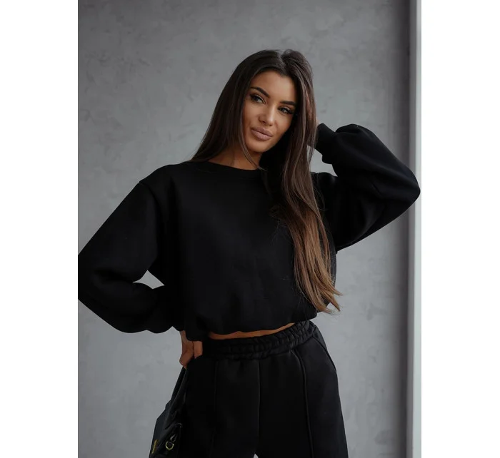 Černý dámský bavlněný teplákový komplet s krátkou mikinou model 20905679 - Moon