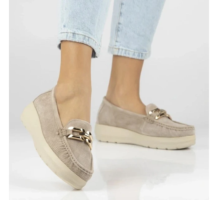 Béžové kožené mokasíny na  model 22097362 - FILIPPO