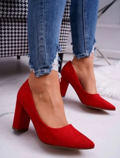 Dámské semišové lodičky na podpatku červené Florena