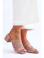 Síťované pantofle na podpatku model 21619113 Nude - S.Barski