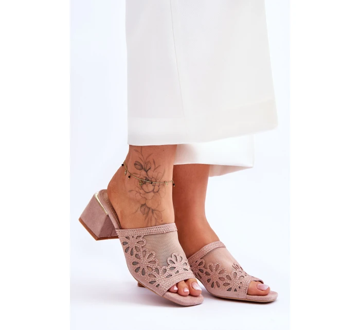 Síťované pantofle na podpatku model 21619113 Nude - S.Barski