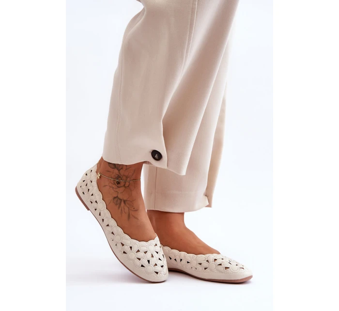 Ażurowe Błyszczące Baleriny Damskie Beżowe Visionary Ażurowe Błyszczące Baleriny Damskie Beżowe Visionary