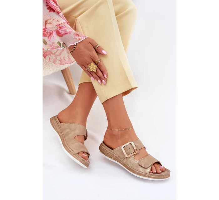 Dámské Pantofle S Přezkou A Zipem Béžové model 21702174 - Inblu